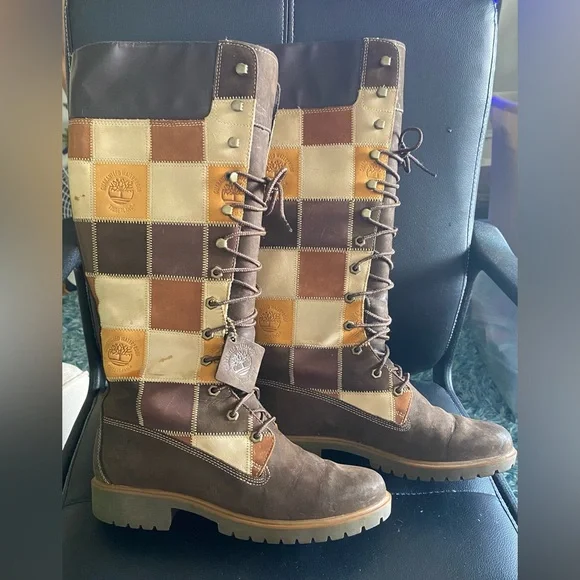 Timberland Patchwork Knee-High Leather Boots Size 11 - Picture 8 of 16